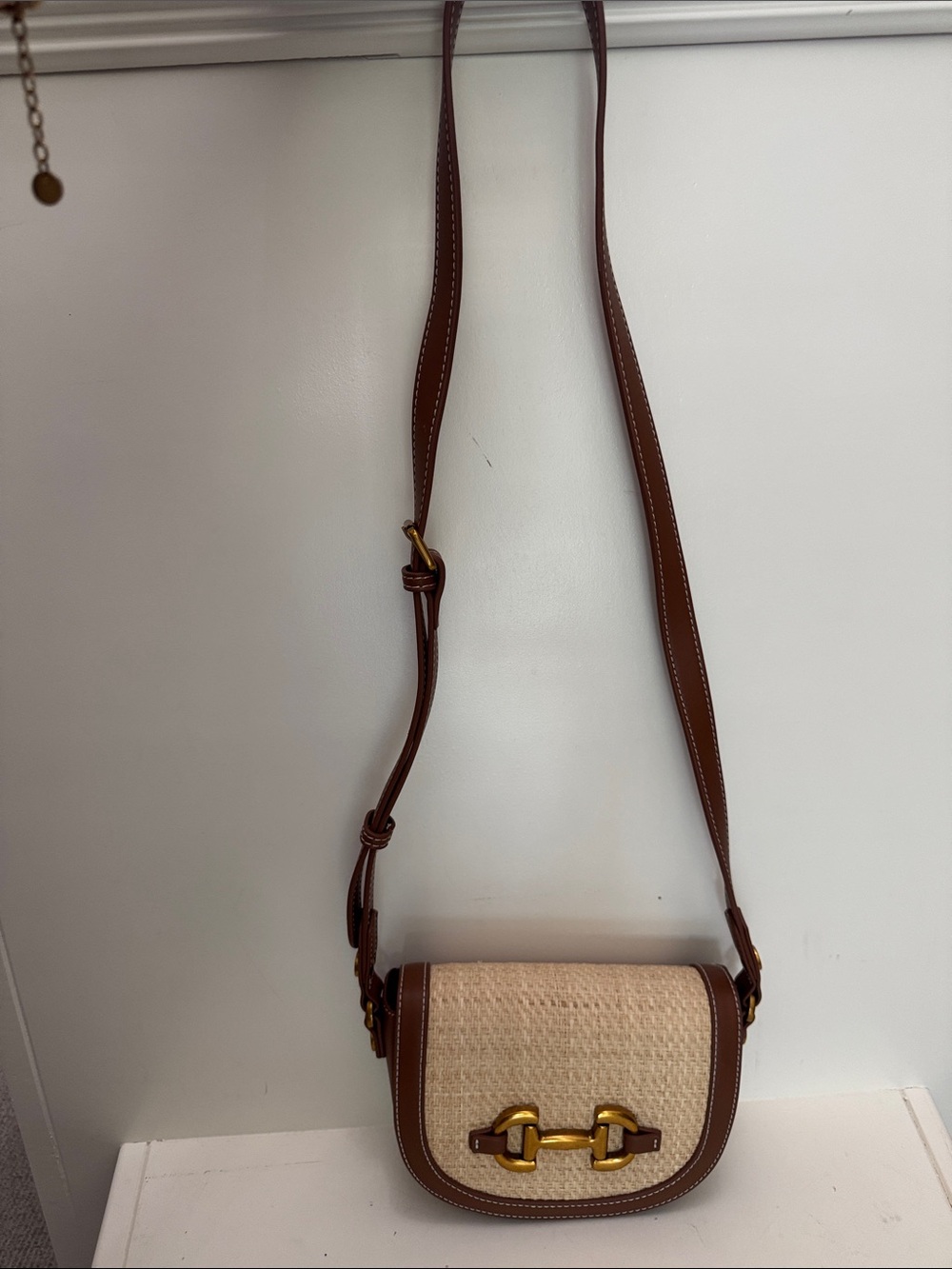 BODEN Brown Trim Woven Crossbody Bag with Gold Hardware